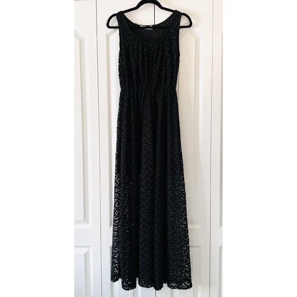 Liberty Love Crochet Maxi Dress Women Small S Black Open Eyelet Boho - Picture 1 of 11